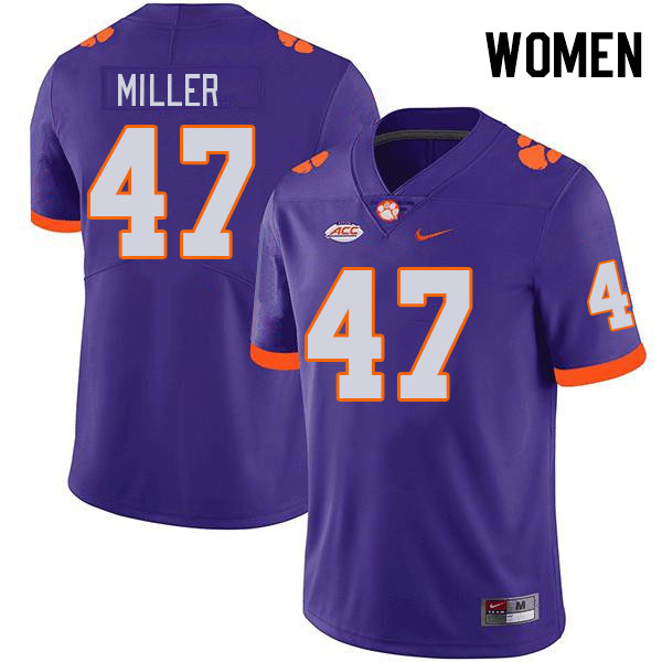 Women #47 Boston Miller Clemson Tigers College Football Jerseys Stitched-Purple